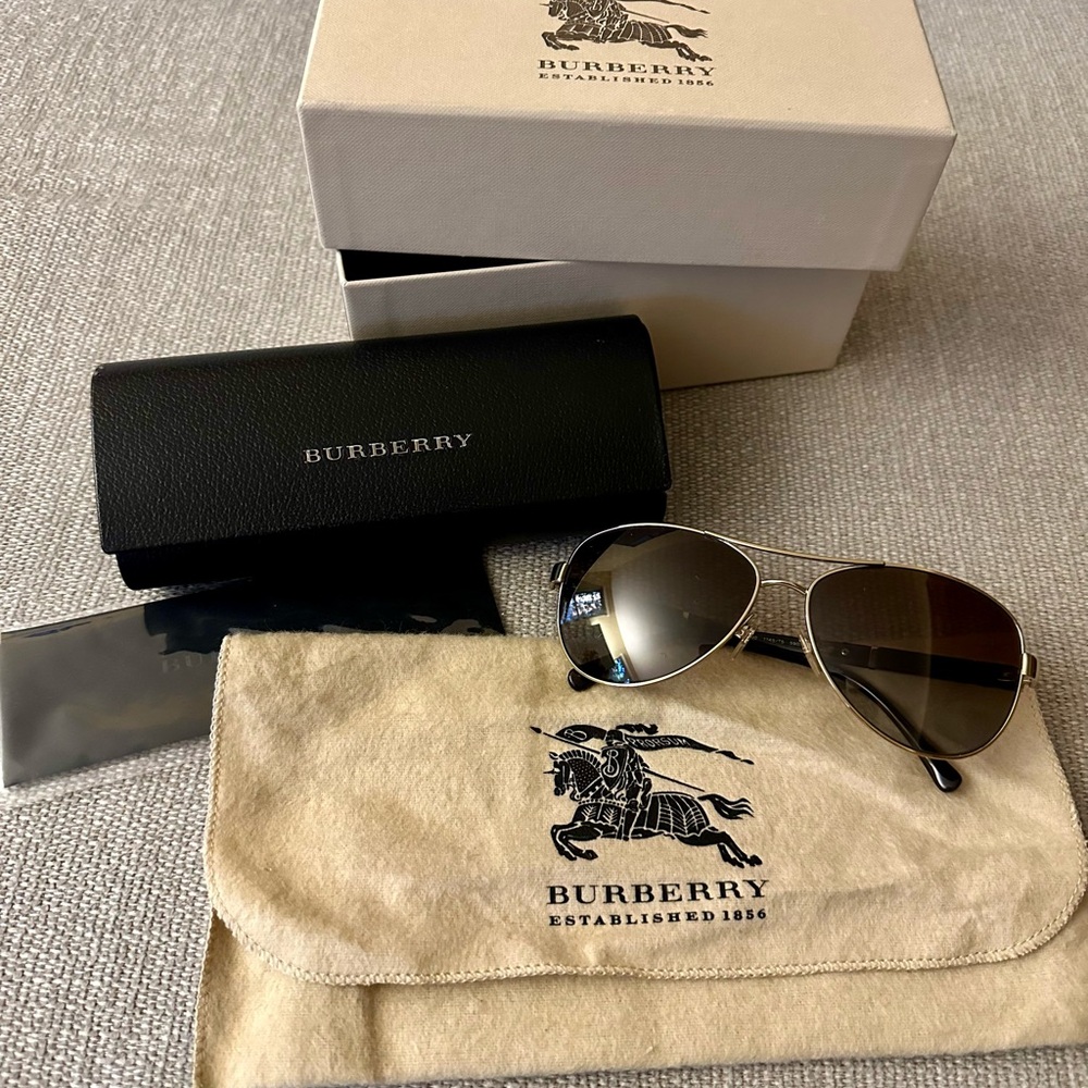 Burberry Women’s Gold Brown Polarized Aviator Sunglasses